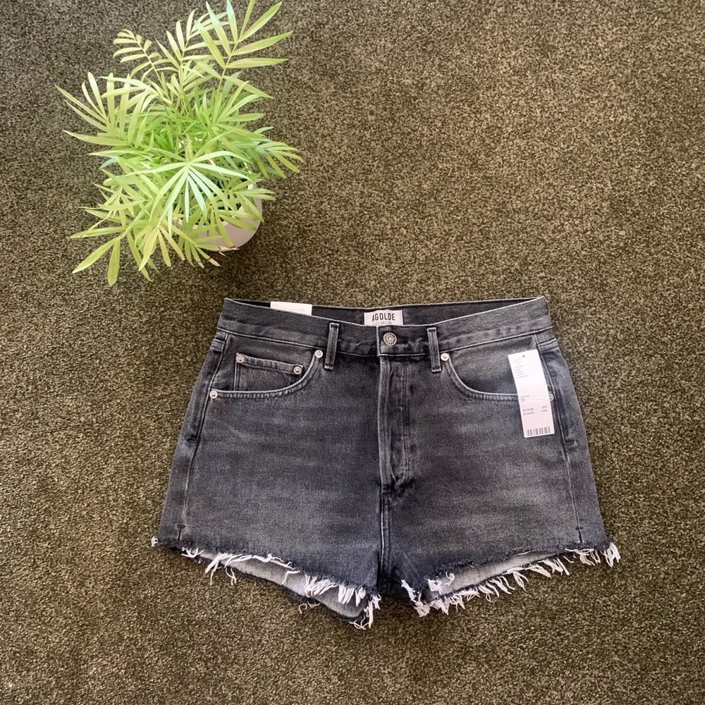Never worn Agolde Jaden black denim cutoff shorts